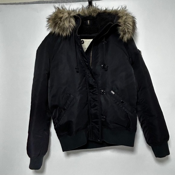 Denim & Supply Ralph Lauren Down Snorkel Flight Jacket Black Faux Fur L (Fits M) - Picture 15 of 16